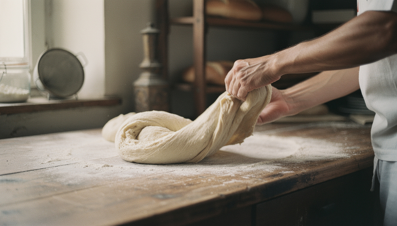 The baker's hands, shaping